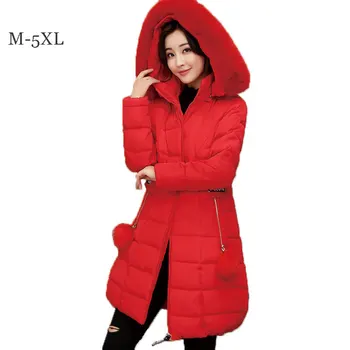 

5XL plus size 2019 Thick Winter Women Coats Long Loose Hooded Large Fur Collar Warm Down Cotton Jacket parkas Feather Outwear 61