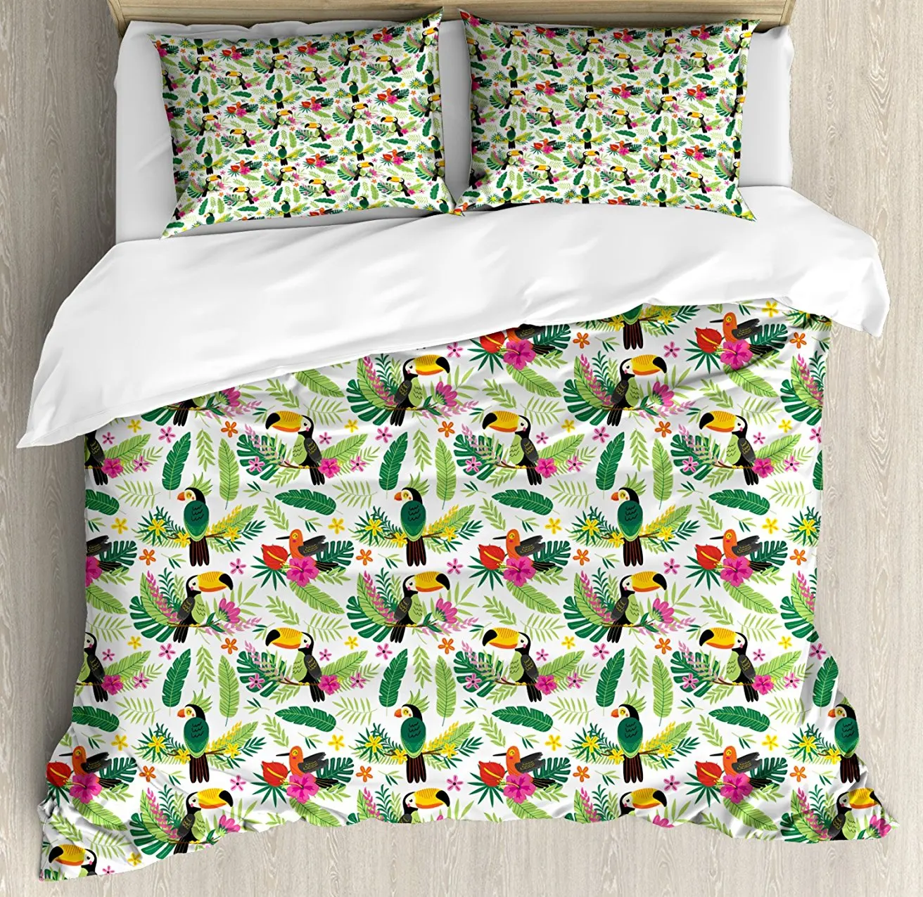 Parrot Duvet Cover Set Tropical Island Jungle With Flora And