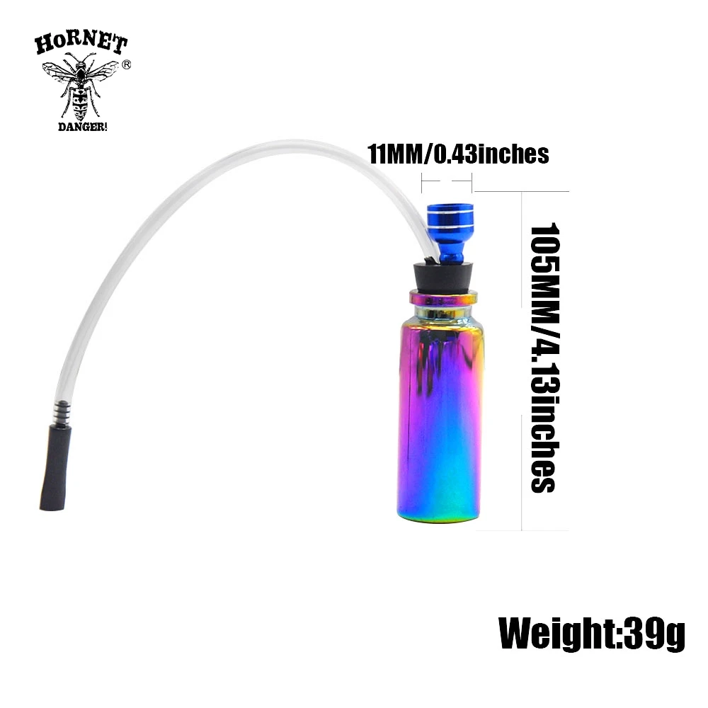 HORNET Rainbow Glass Smoking Pipes Mini Hookah Shisha Water Pipe 120MM Metal Tobacco Pipes With Long Silicone Mouth Filter