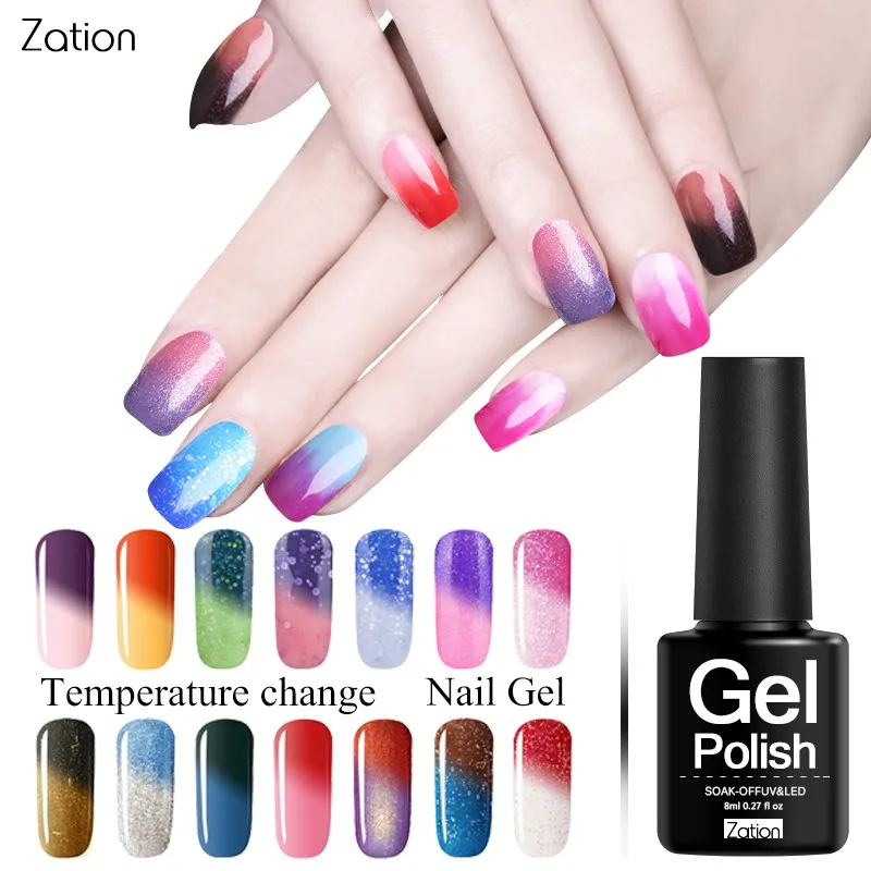 Zation Temperature ChangeColor Changing Gel Lacquer Nail Colors 8ml UV ...