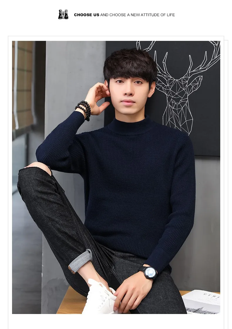 New Wool Sweater men warm cotton elastic winter Korean fashion casual turtleneck solid color plus size 3XL homme tops sweaters