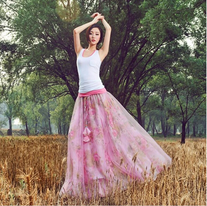 summer bohemian plus size print skirt