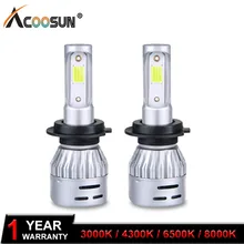 

AcooSun LED 4300K 6500K H4 LED H7 car Headlight Bulb led 3000K 8000K H1 H11 HB3 9006 HB4 9005 12V 24V 8000LM 72W voiture lampada