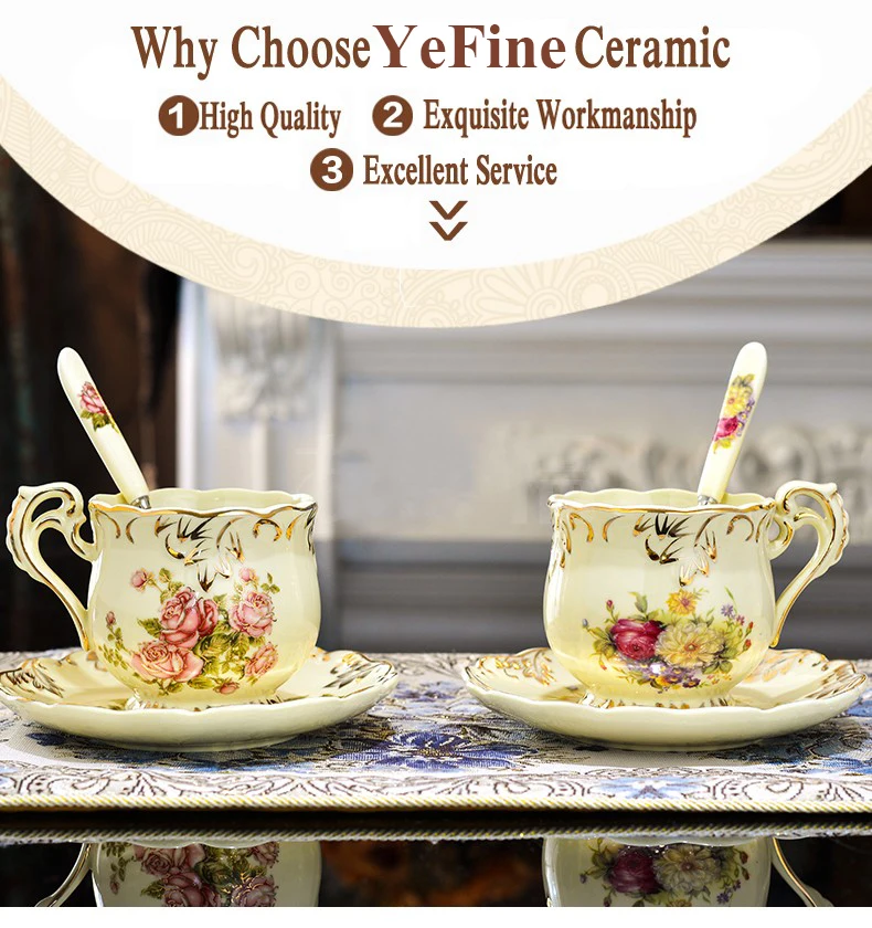 YeFine, высокое качество, фарфор цвета слоновой кости, китайская чайная чашка и блюдце, британский цветочный чайный набор, керамическая посуда для напитков, инструмент