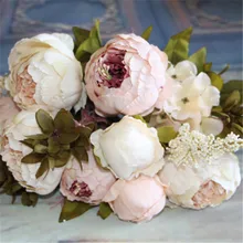 Artificial Flowers Silk flower European Fall Vivid Peony Fake Leaf Wedding Home Party Decoration