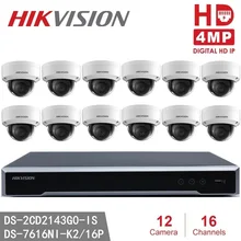 NVR& 12 Наборы для наружного видеонаблюдения Hikvision DS-7616NI-K2/16 P английская версия встроенный Plug& Play 4K сетевой видеорегистратор POE H.265, 2SATA 16 POEcctv видео