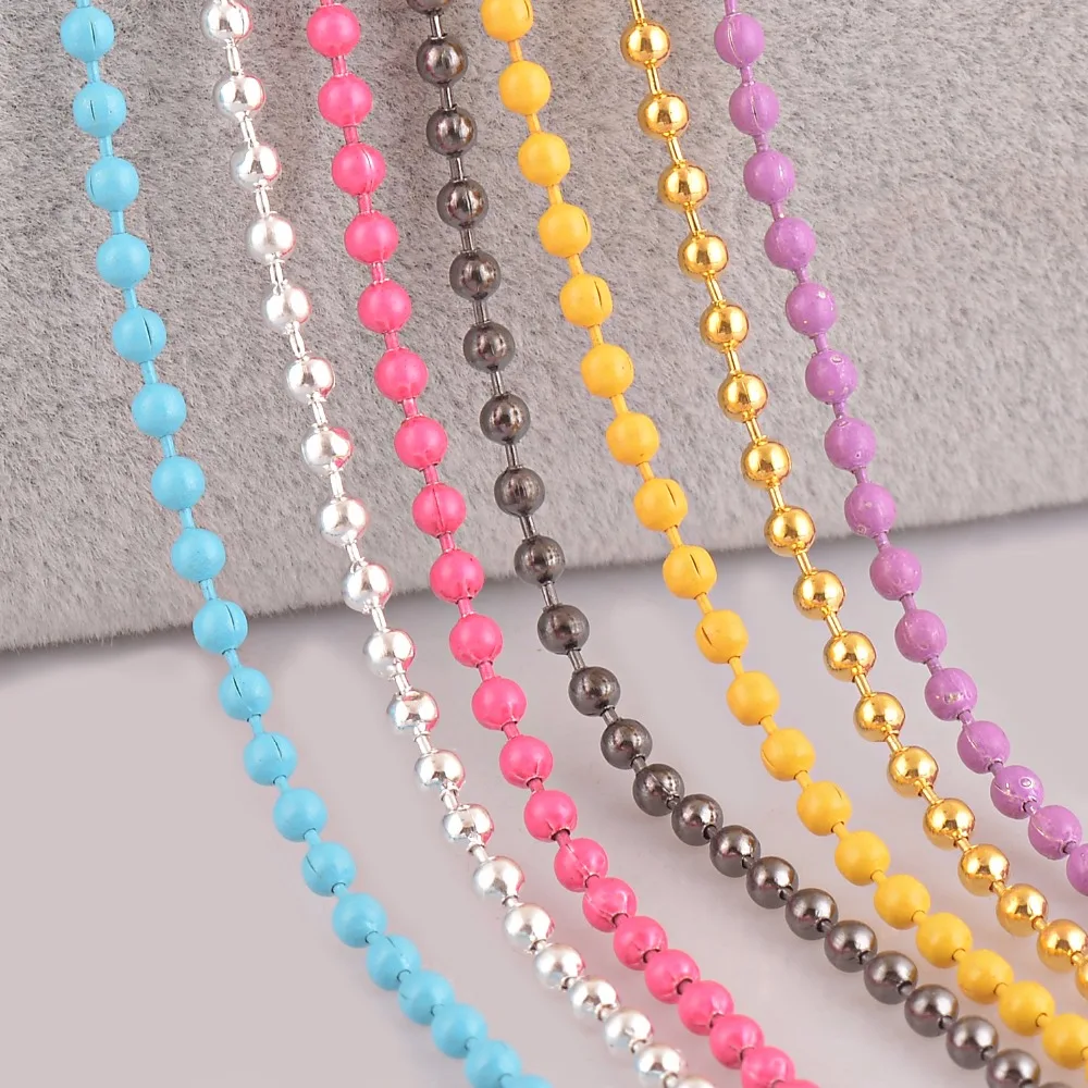 20pcs beaded multi colors beaded ball chains dog tags ball necklace chain different lengthin