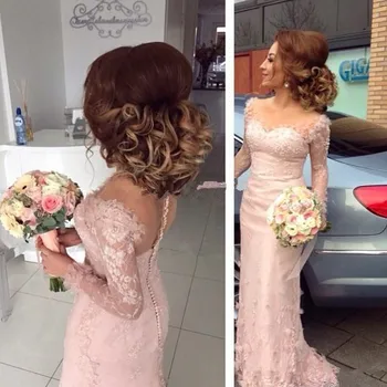 

Long Sleeves 2020 Cheap Bridesmaid Dresses Mermaid Sweetheart Lace Beaded Long Wedding Party Dresses For Women