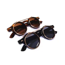 Las más nuevas gafas Steampunk Goth gafas Retro abatible hacia arriba gafas de sol redondas Vintage negro
