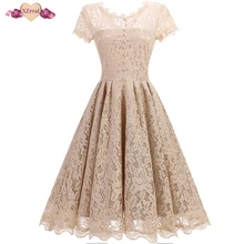 

XZreal Retro Rockabilly Vintage Dress Lace Women Summer Short Sleeve Party Dresses Female Clothes V Backless Tunic Dress Z4D1