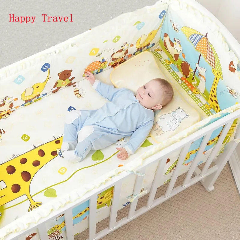 

5Pcs/Set Cartoon Animated Crib Bed Bumper For Infant Cotton Comfortable Children's Bed Protector Baby Washable Bedding Set