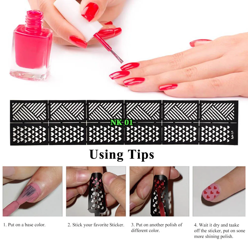 

12 Sheets 3D Nail Art Sticker Decal Nail Vinyls Adhesive Ultra-thin Plaid Net Line Hollow Nail Stencil Stickers Manicure Decals