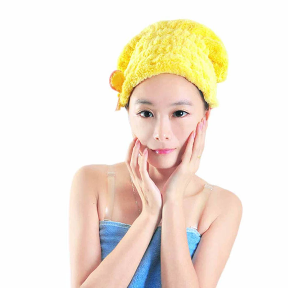 

Happy home Lovely Bathroom Accessories Bowknot Coral Fleece Towel Turban Hair-Drying Cap Bathrobe Hat Head Wrap