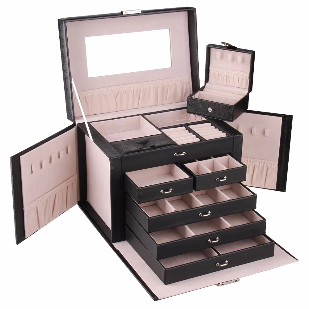 Rowling Leather Jewelry Display Box For Earrings Necklaces Organza Gift Bags Ring Organizer Silk Pattern Storage Bo Packaging