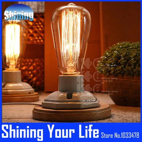Clical Edison Lamp Wood Base Desk Decoration For Coffee Clical Edison Lamp Wood Base Desk Decoration For Coffee Light Bulb El011 On Table