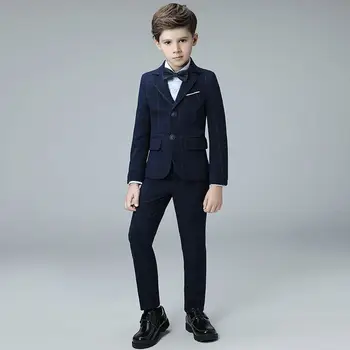 

New Kids Boys Suit For Wedding Party England Style Boys Blazer+Vest+Pant+Shirt+Bowtie 5Pcs Baby Boy Suits Formal Clothes Y104