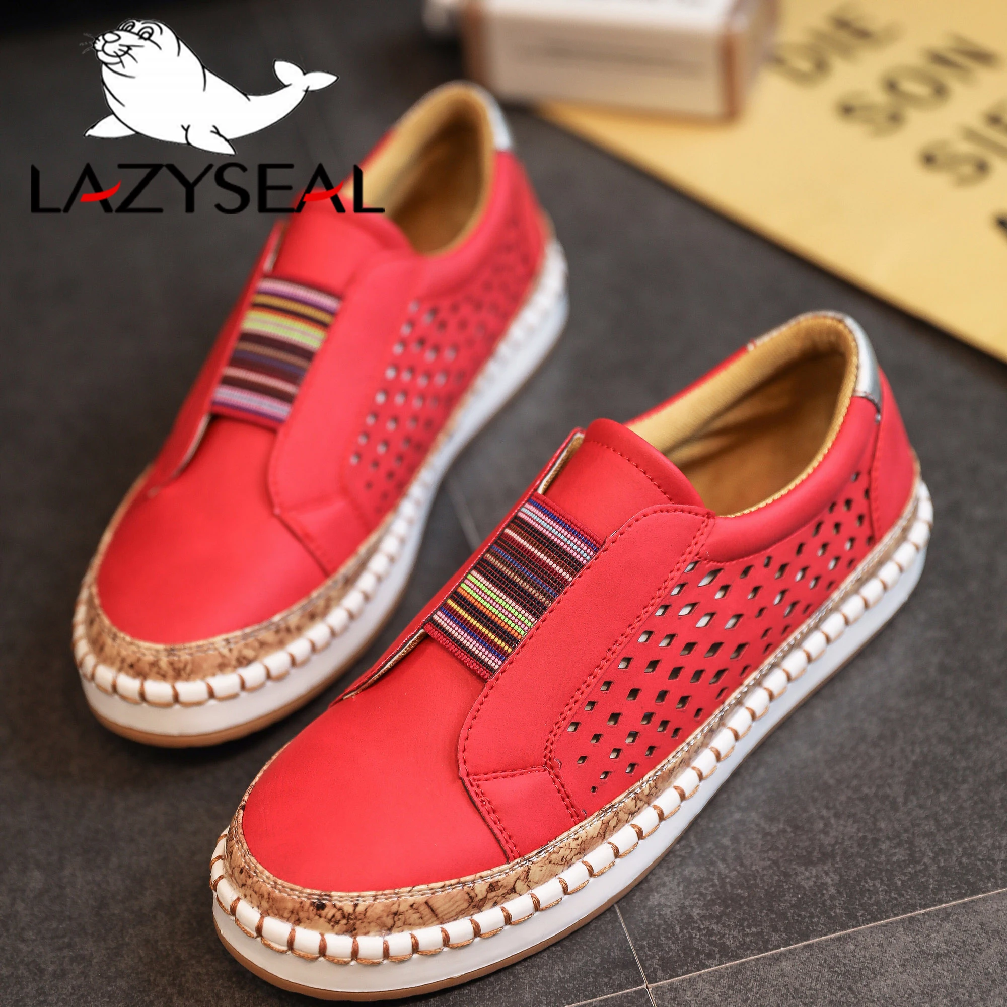 LazySeal, новая летняя женская обувь на плоской подошве с перфорацией женская повседневная обувь для девушек, дышащая обувь без шнуровки, большой размер 43