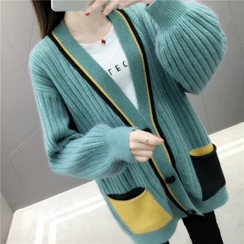 

Spring and Autumn 2009 New V-collar medium-length knitted sweater cardigan thin color sweater jacket loose Korean version