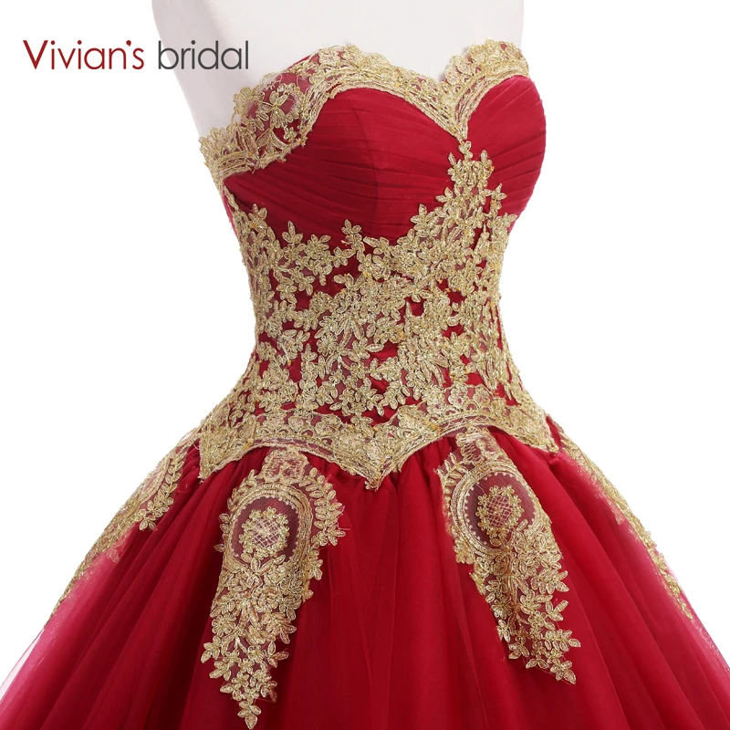 Платье Vivian's Bridal бордовое с сердечком длинное золотое кружевной аппликацией|muslim