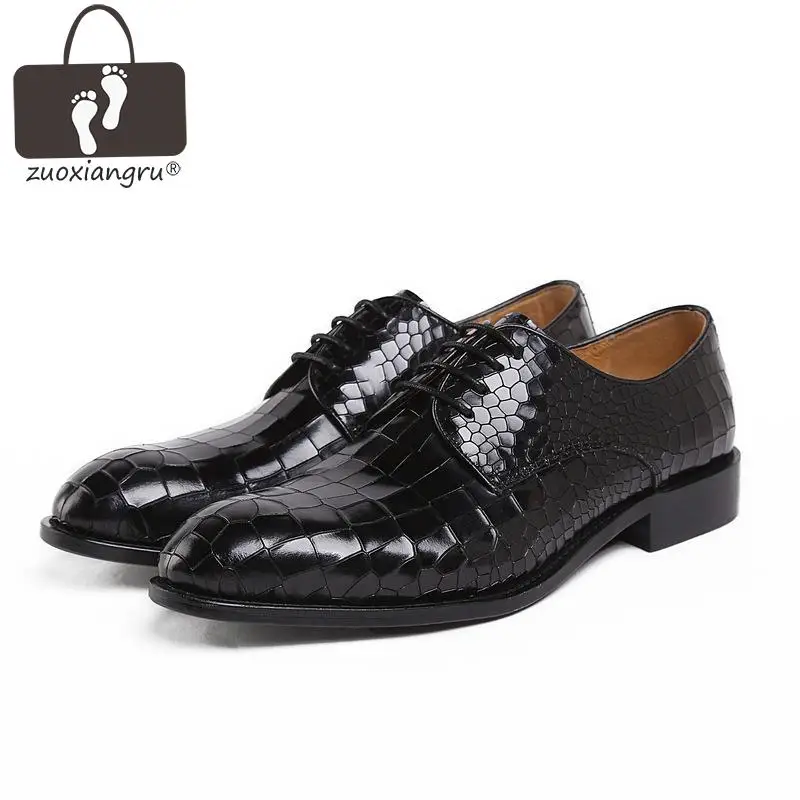 

Zuoxiangru Men's Shoes Wedding Genuine Leather Brand Italian Fashion Pointed Toe Crocodile Pattern Dress Shoes