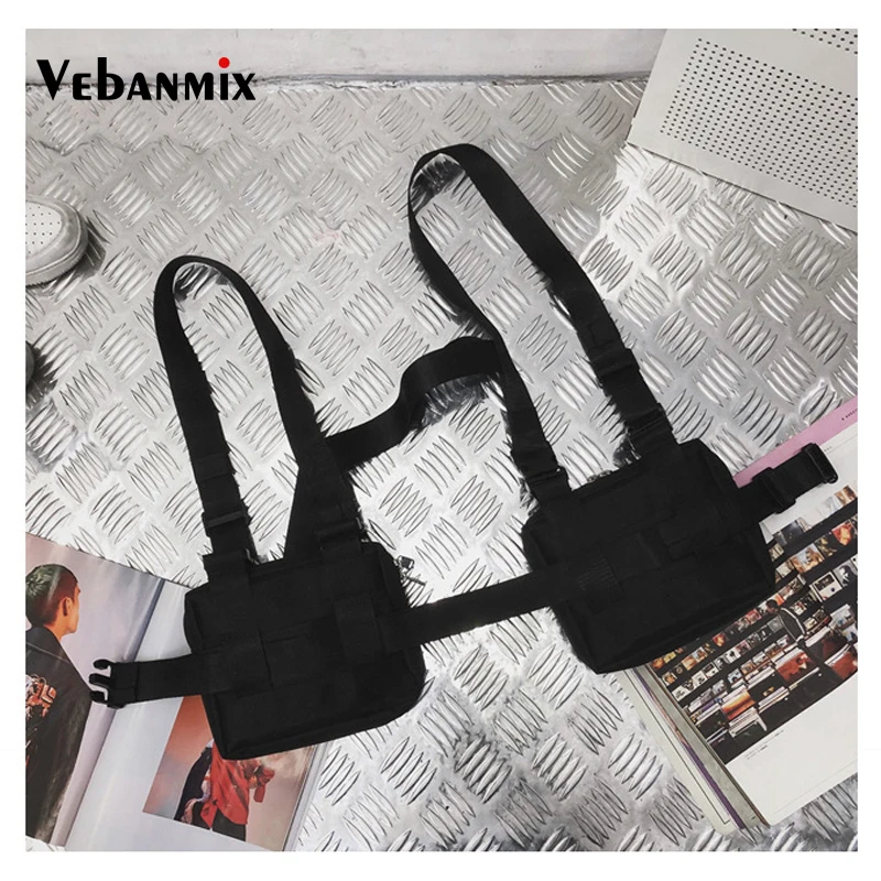 Fashion Hip Hop Streetwear Men Tactical Chest Rig Multi-pockets Waistcoat Chest Bag Vest Functional