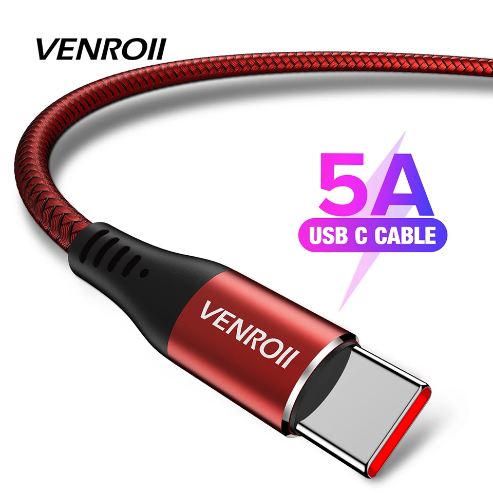 

Venroii 5A USB Type C Cable Fast Charge for Super Quick Charging for Huawei Mate 30 20 10 P30 P20 P10 Pro Type-C USBC Phone Cord