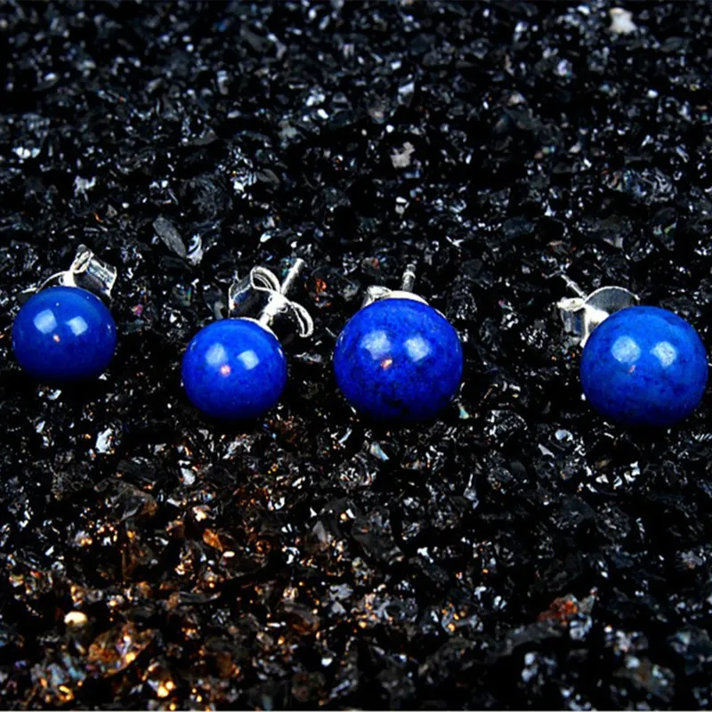 

925 Sterling Silver Natural Blue Lapis Lazuli Stud Earrings for Women Fashion Jewelry Brinco Brincos Pendientes Orecchini