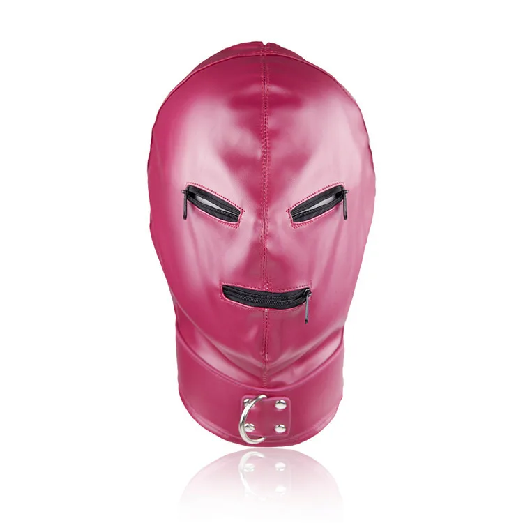 Newest Rose Red Pu Leather Sex Hood Mask Adult Sex Toys Bdsm Bondage 