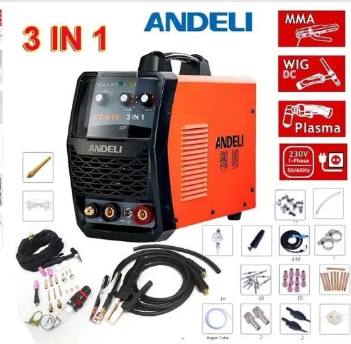 

Functional 3 IN 1 Welding Machine Digital Display TIG/ MMA/ CUT 220V Plasma Cutter Cutting Welder& Accessories 50/ 60Hz CT-418D