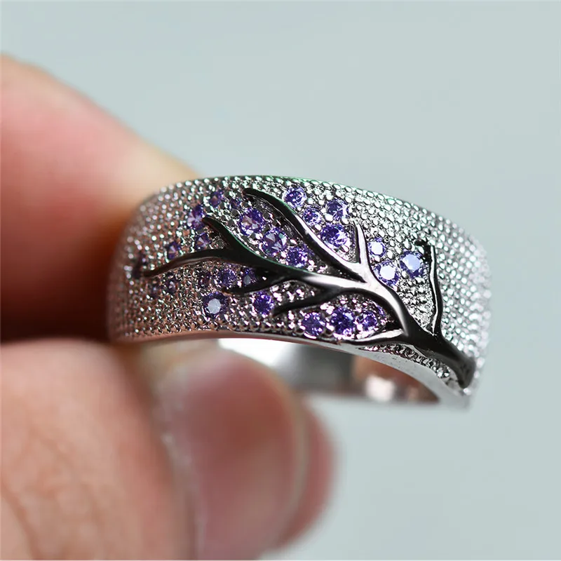 Милое женское голубое фиолетовое зеленое кольцо, серебристый лист, растительное кольцо, винтажные обручальные кольца, обручальные кольца для женщин