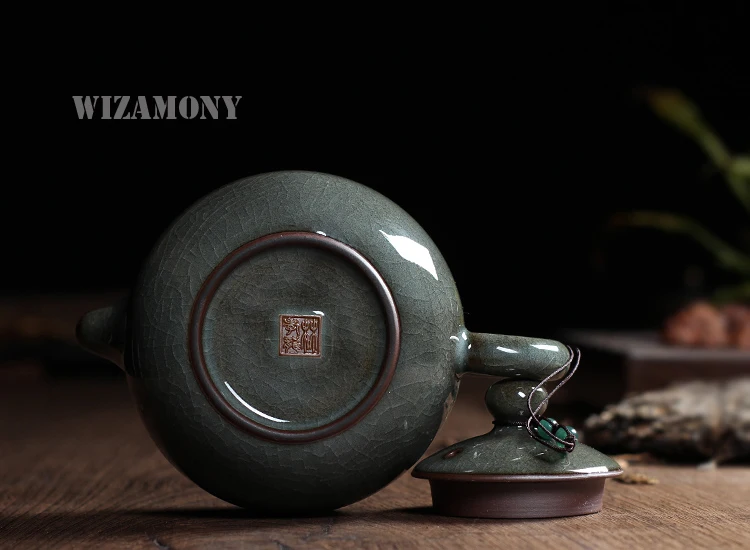 WIZAMONY, Подарочная посылка, комплект из 3 предметов, высший сорт, Китайский Longquan Celadon, древняя глазурь, ручной работы, китайский фарфоровый чайный сервиз для кунг-фу