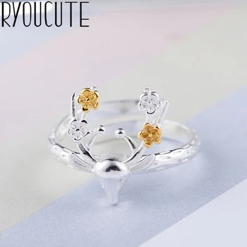 

Bohemian Big Real Silver Color Sika Deer Rings for Women Jewelry Punk Vintage Antique Finger Engagement Ring Party Gift