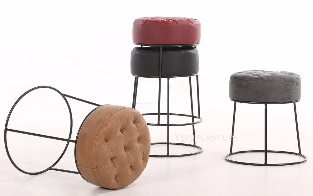 

Modern Design stackable Metal Leather Soft Cover Low stool ottoman Shoes changing stool Living Room Soft Upholstered loft stool