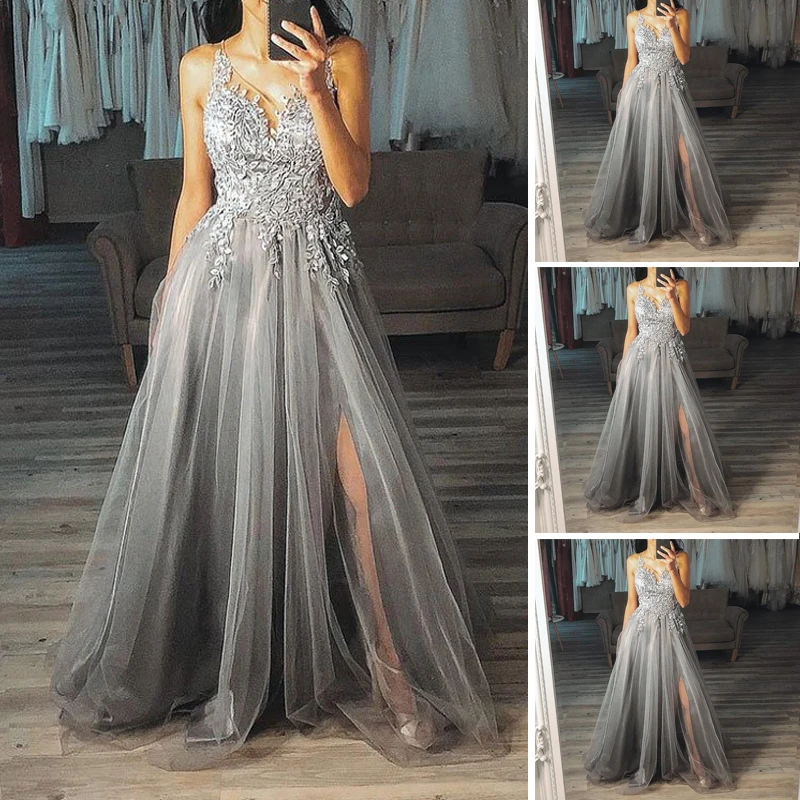 

Women Dress Ladies Bridesmaid Wedding Summer Sleeveless Sexy Fashion Prom Split Formal Evening Long Sundress Maxi