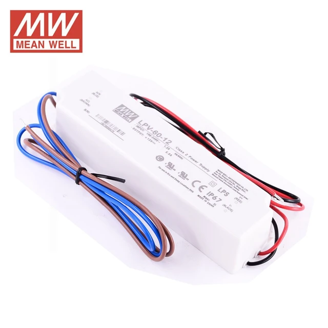 Fuente alimentacion 12V DC 5A 60W IP67 Mean Well LPV-60-12 para tiras led