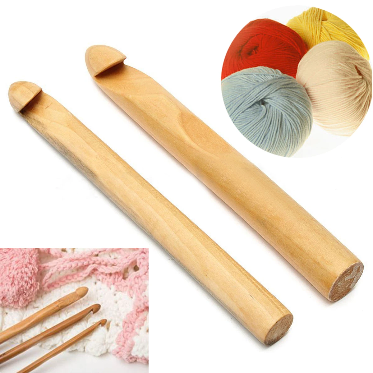 20/25mm New Bamboo Handle Crochet Hook Weave Sweater Yarn Craft Knitting Needle
