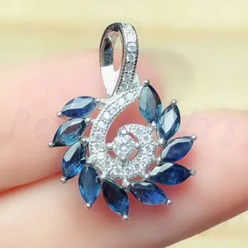 

Natural real sapphire necklace pendant Free shipping 925 sterling silver Flower style 0.3ct*10pcs gemstone B892802