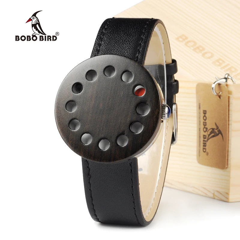 BOBOBIRD 12holes Design Wood Watches Mens Watches Top Brand Luxury Watch With Real Leather Straps as Christmas Gifts