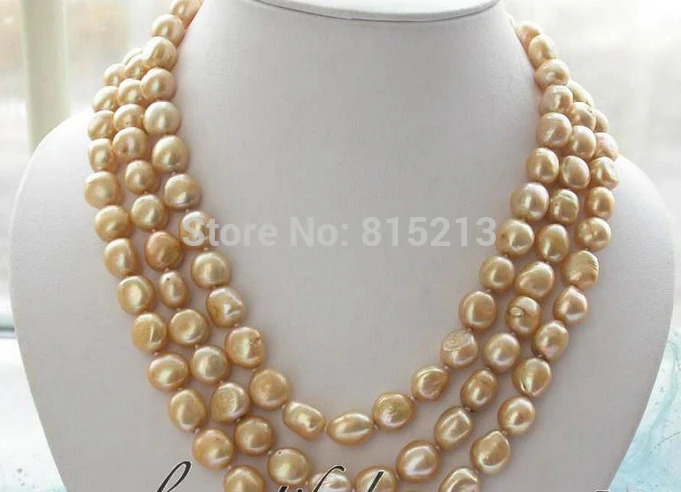 

ddh001433 3row baroque golden fw pearl necklace shell clasp