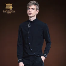 FANZHUAN 2017 Spring New fashion Irregular Embroidery male long-sleeve shirt Solid slim casual shirt men’s clothing Men Hot