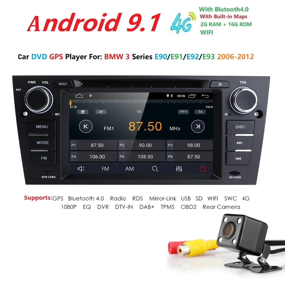 Sale Single 1Din 4-Core 7" Android 9 Car DVD Player For BMW E90/E91/E92/E93 GPS Navigation Radio OBD2 DAB RDS Bluetooth+Camera SWC SD 3