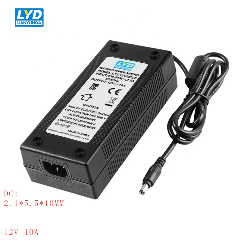 

12V/10A 5.5mm*2.1mm AC-DC Power Adapter For Electrical Equipment Switching Adapter Black Switching For LED Strip Light
