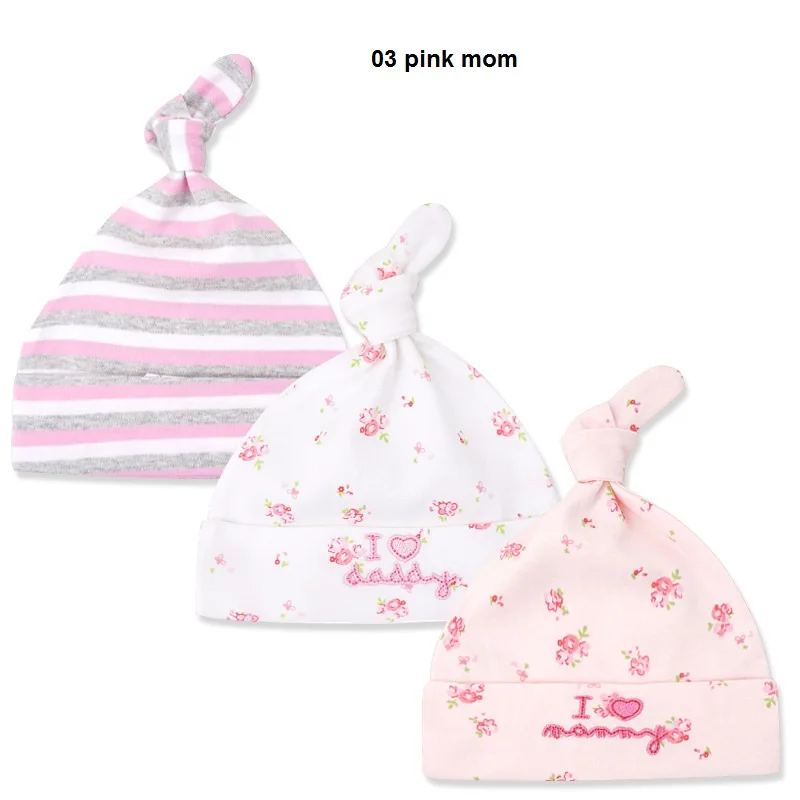 3pcs Per Lot Baby Hats 100% Cotton Printed Baby Hats & Caps For 0-6 Months Newborn Baby Accessories Dropshipping KF268