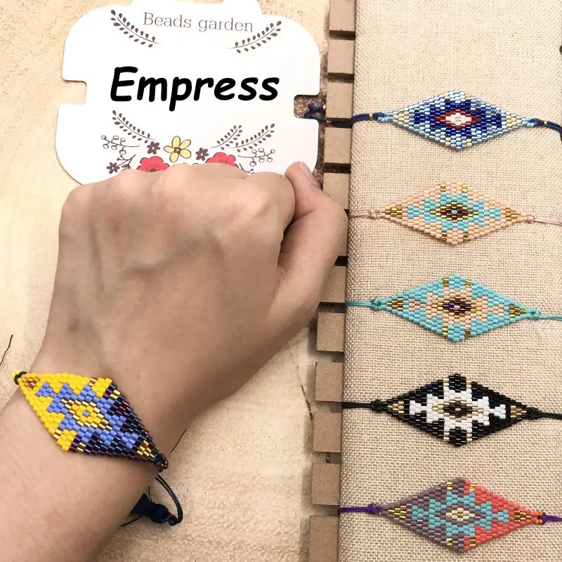 

2018 Empress New Fashion Woman Lucky Headmade Simple Long Tassel Big Crystal Bracelets Glass Miyuki Beads Rope Chain Adjustable
