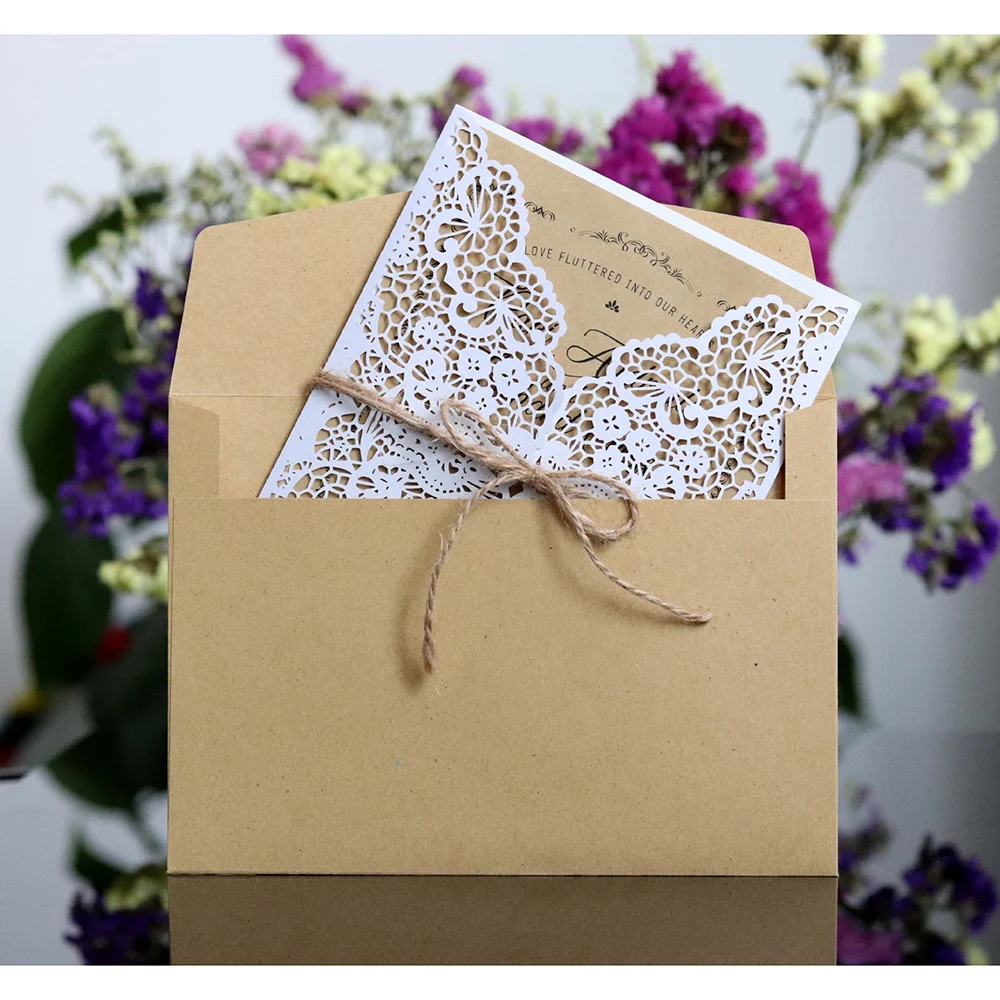  10Pcs Laser Cut Wedding Party Invitations Cards 2 Colors Optional West Wedding Bridal Shower Gift G - 33003241724