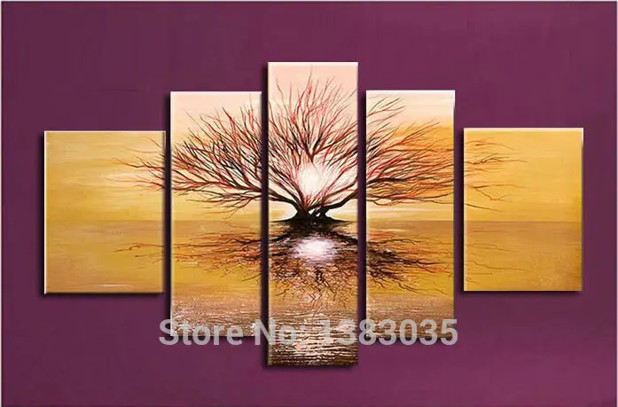 

Hand Painted Tree Abstract Painting 5 Panel Canvas Art Modern Wall Decoration Picture Set For Living Room