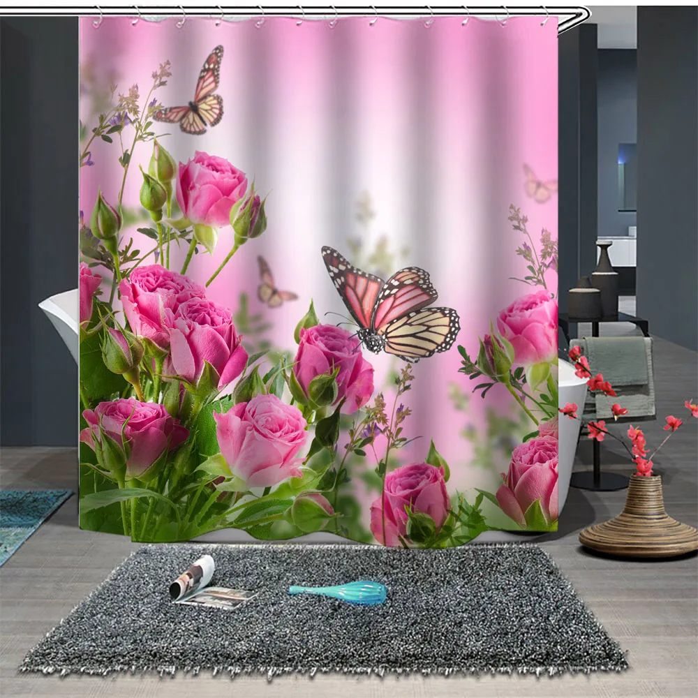 

Butterfly 3D Shower Curtain in the bathroom Waterproof Polyester Fabric Bath Curtain For Bathroom Decorate Plastic Hooks