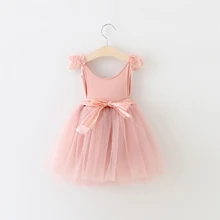 Новые детские кружевные сетчатые платья с пышными рукавами для малышей летнее платье с поясом популярная одежда принцессы для девочек 5 шт./партия