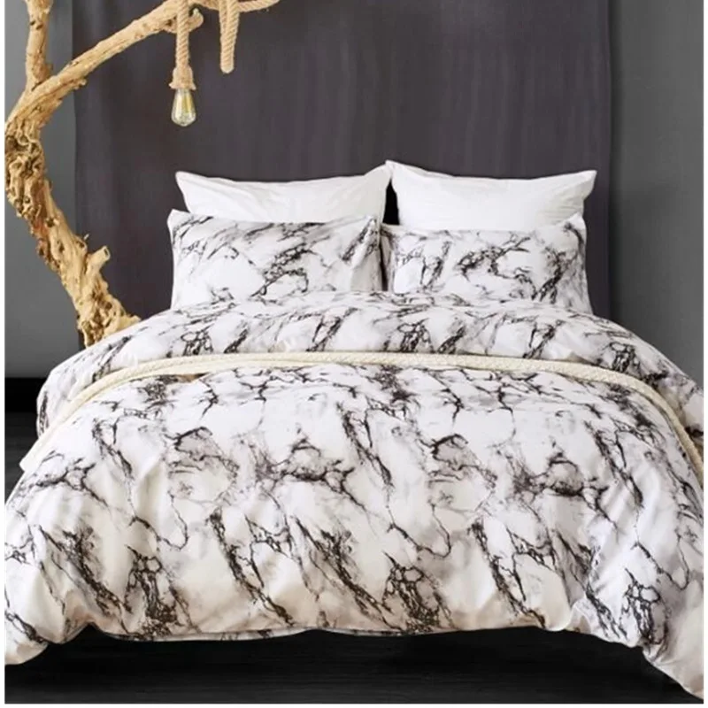 

Heat Sell Comforter Bedding Sets Article Marble Decorative Pattern Pure Plain Colour Quilt Cover Sheet Bedclothes Cover 3Pcs
