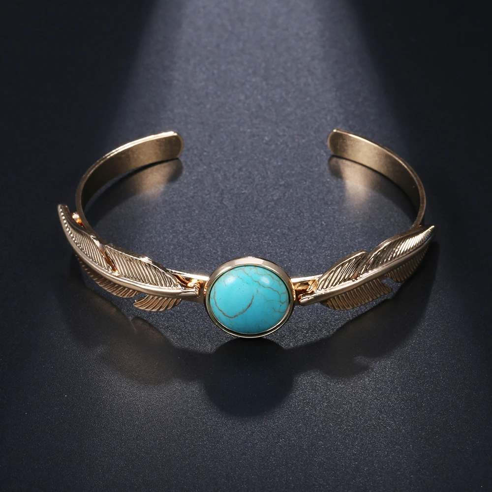 Wholesale Retro Alloy Leaf Bracelet Jewelry Geometric Blue Turquoi